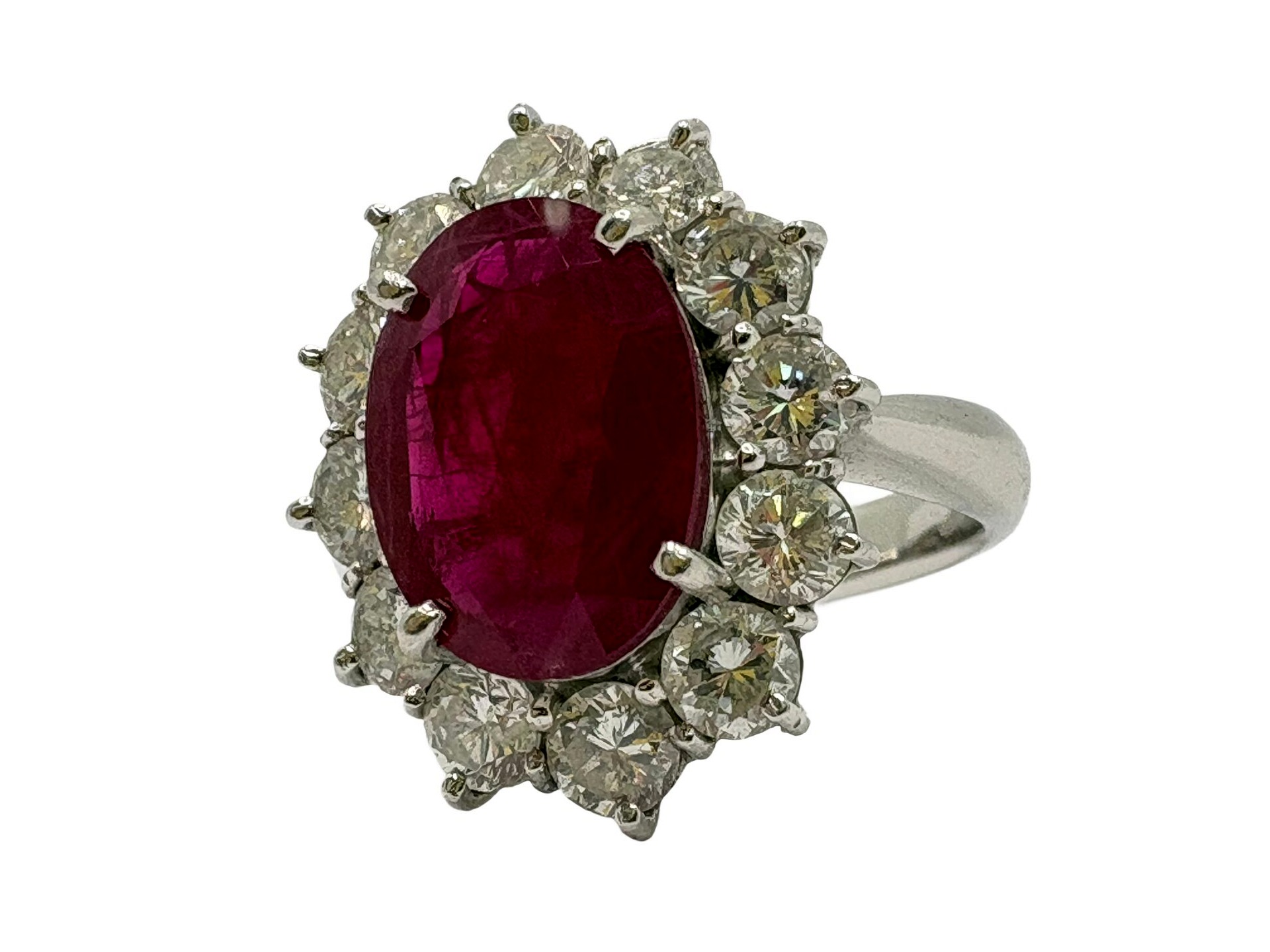 Pt900 ルビー4.56ct ダイヤ2.05ct フラクチャー含侵処理 リング - 買取 