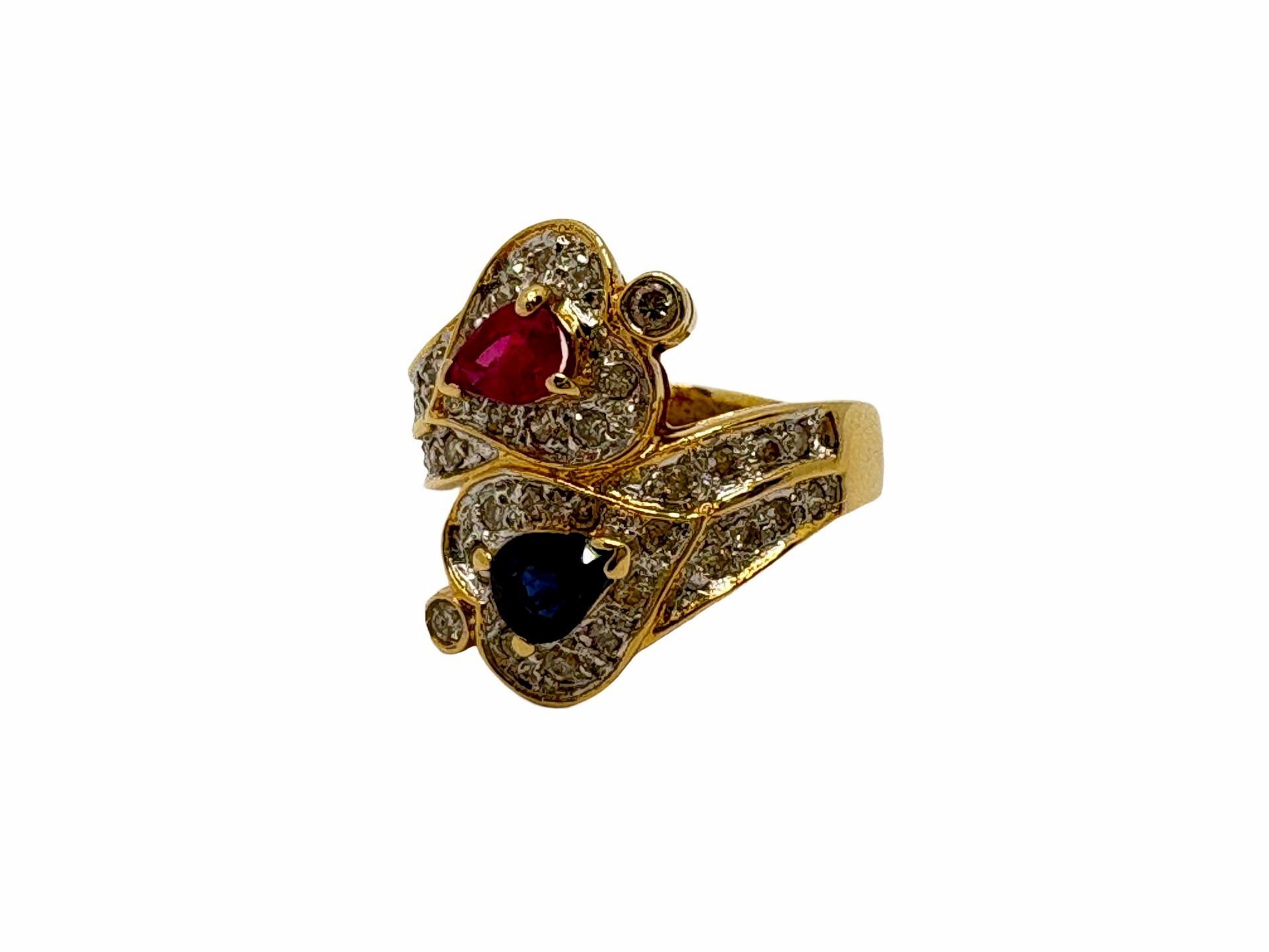 K18 サファイア0.50ct ルビー0.41ct ダイヤ0.32ct リング - 買取専門店 