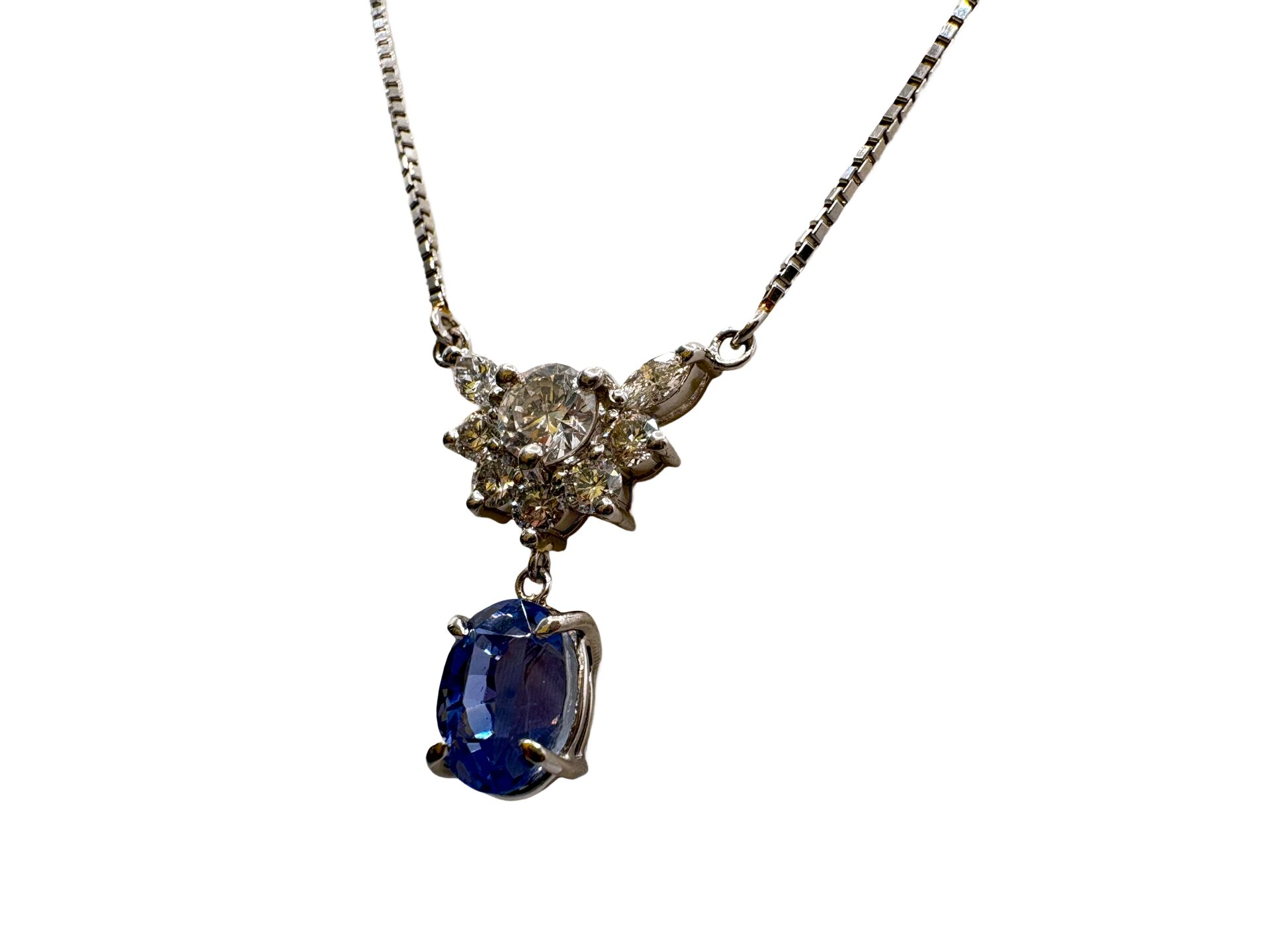 Pt900 サファイア0.8ct ダイヤ0.3ct ネックレス - 買取専門店リライト